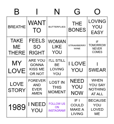 COUNTRY LOVE SONGS Bingo Card