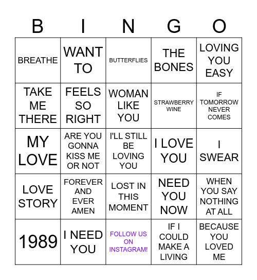 COUNTRY LOVE SONGS Bingo Card