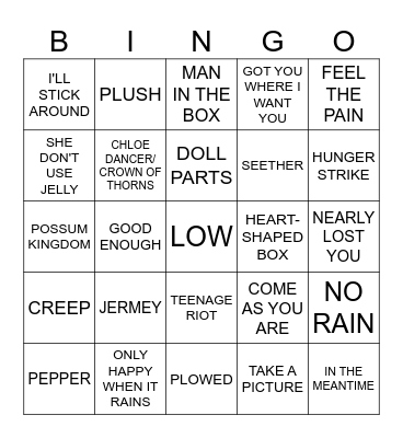 GRUNGE Bingo Card