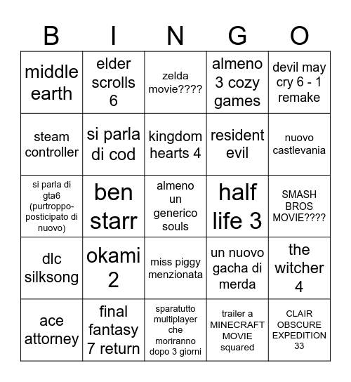 giochini e tanti fallimenti e ancora più tanto sonno perso Bingo Card