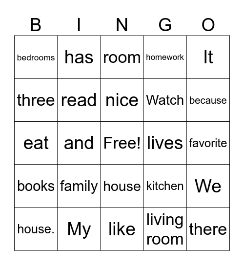 Bingo Reading 1 Bingo Card