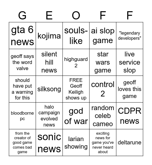 SGF 2026 Bingo Card