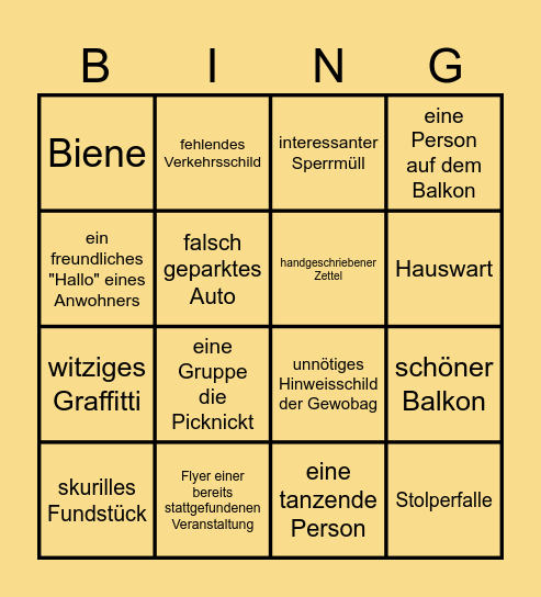 Mehringplatz Exkursions Bingo Card