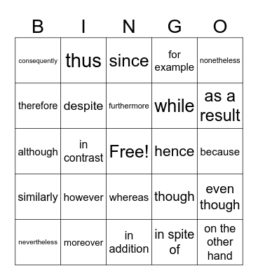 LINKING WORDS Bingo Card