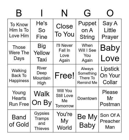 FEMALE FAVOURITES Bingo Card
