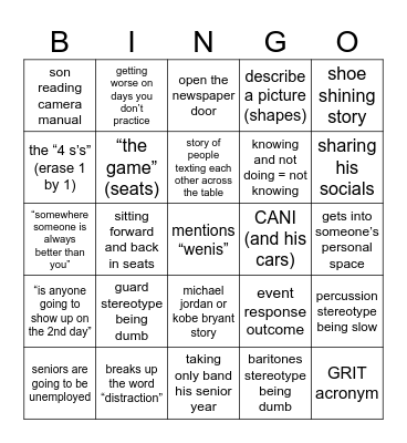 bill humbert bingo Card