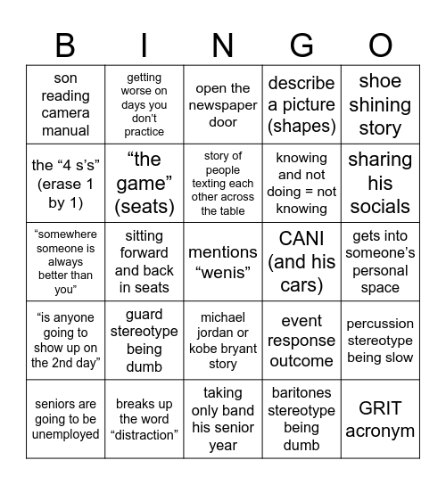 bill humbert bingo Card