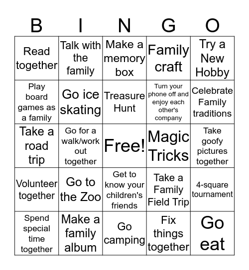 FCCLA Family Bingo Card