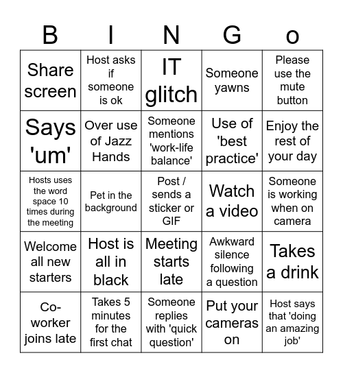 Microsoft Teams - Head of Delivery Weekly Update Bingo Card