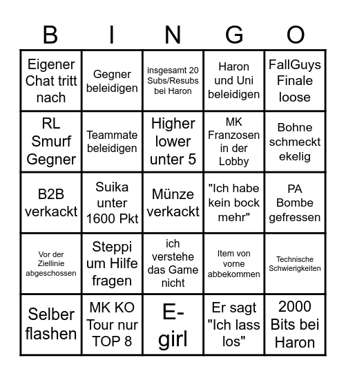 Challenge Bingo Card