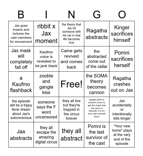 TADC episode 9 bingo card Bingo Card