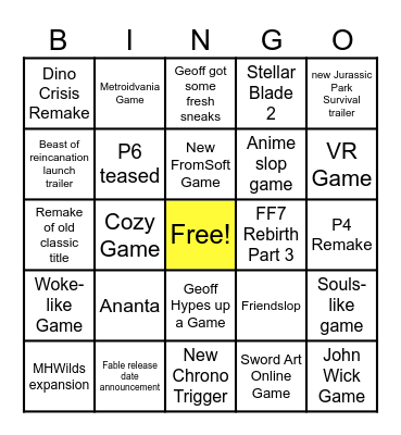 Summer Gamers fest '26 Bingo Card
