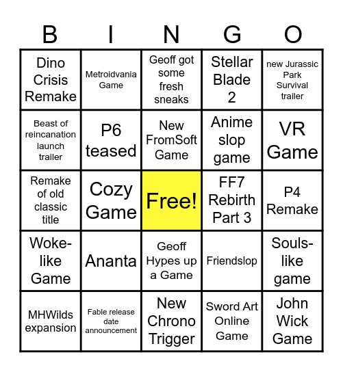 Summer Gamers fest '26 Bingo Card
