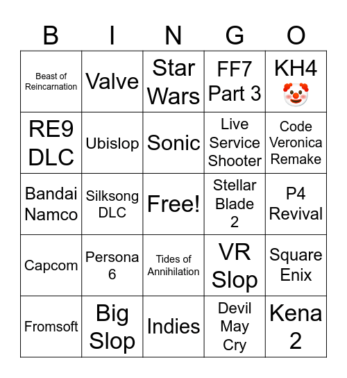 Summer Game Fest 2026 Bingo Card