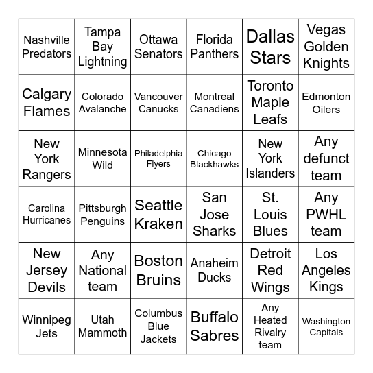 Jersey Bingo Card