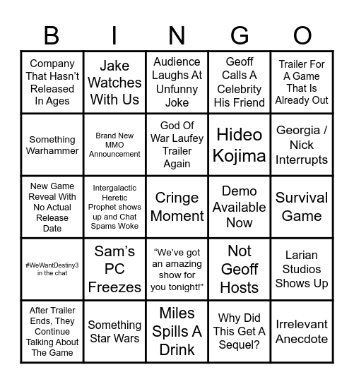 SGF Bingo Card