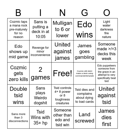 Magic night Bingo Card