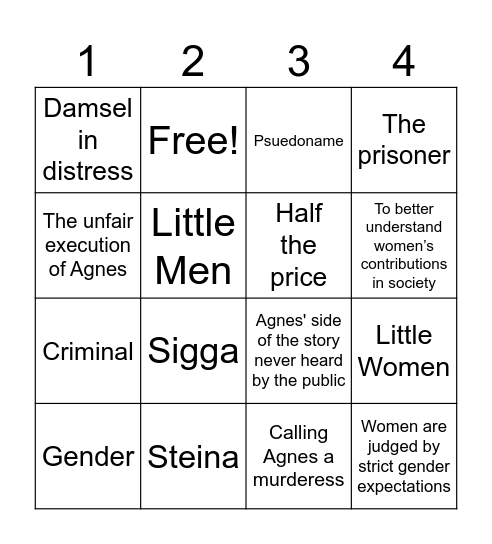 Burial Rites Bingo Card