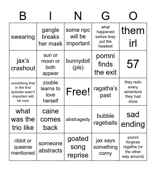 TADC 9 PREDICTIONS! Bingo Card