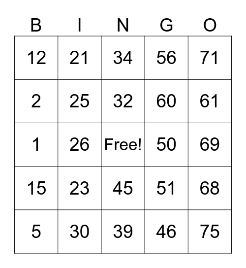 Untitled Bingo Card