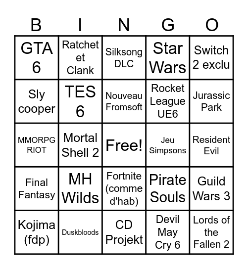 Summer Game Fest Bingo Card