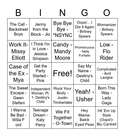 Singo Pop2K Bingo Card