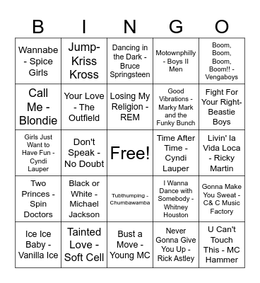 Singo Throwbacks Bingo Card