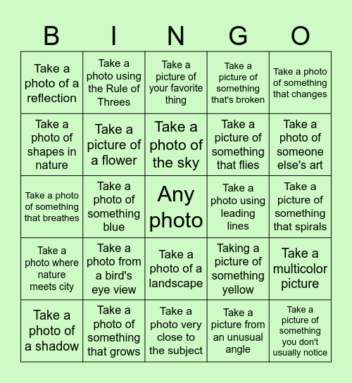 Photography Bingo! Bingo Card