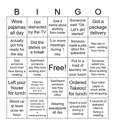 Work From Home BINGO! Bingo Card