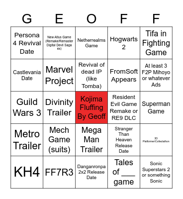 Summer Game Fest '26 Bingo Card