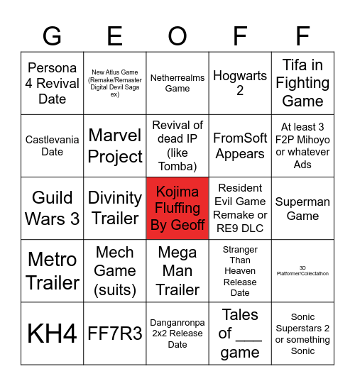 Summer Game Fest '26 Bingo Card