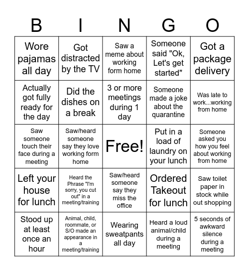 Work From Home BINGO! Bingo Card