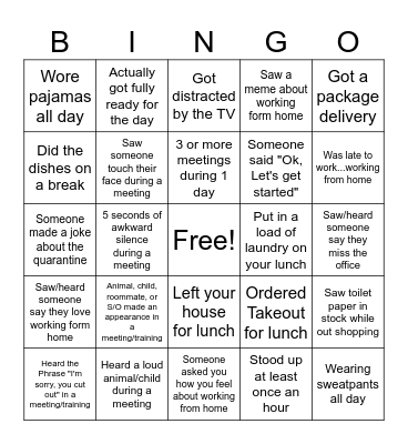 Work From Home BINGO! Bingo Card