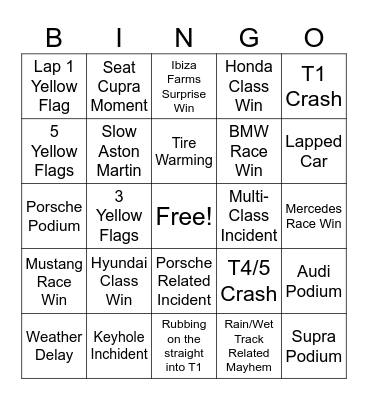 4hrs of Mid-Ohio Bingo Card Bingo Card
