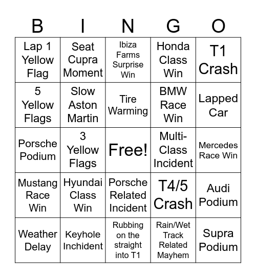 4hrs of Mid-Ohio Bingo Card Bingo Card