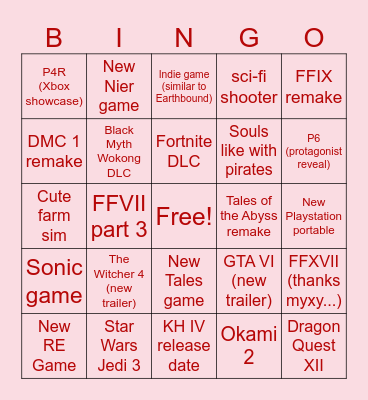 Cute Bingo Card