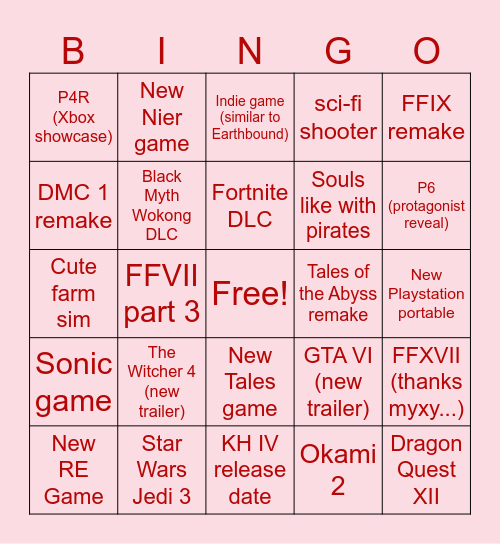 Cute Bingo Card