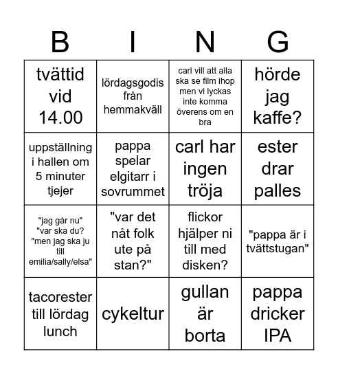 helg på tolvan Bingo Card