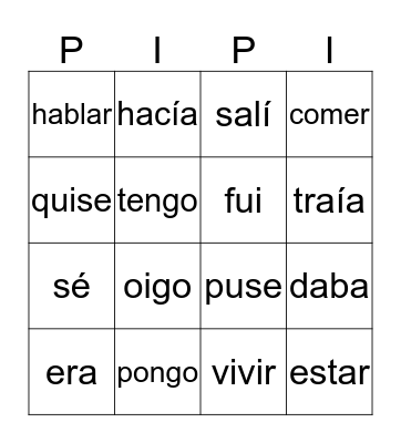 Spanish Bingo Card