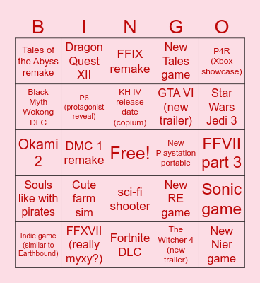 Cute Bingo Card