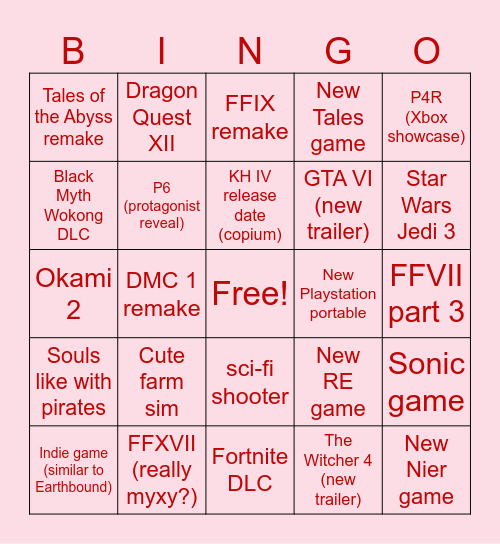 Cute Bingo Card
