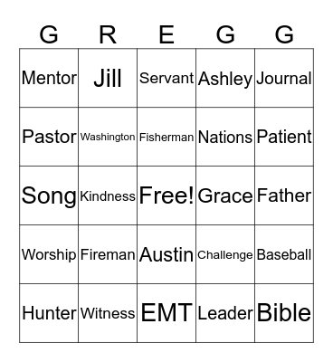 Gregg Bingo Card