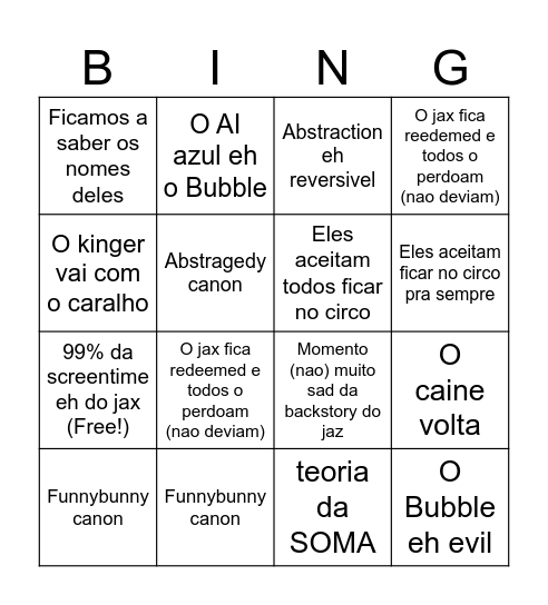 The Amazing Digital Circus: The Last Act Bingo Card