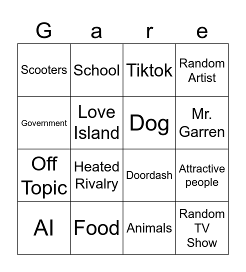 Mrs. Garren Bingo Card