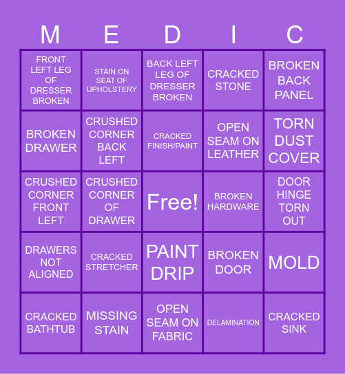 MEDIC BINGO Card