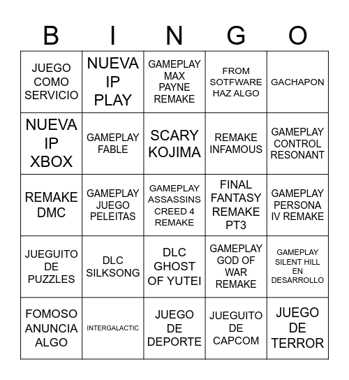 E3 Bingo Card