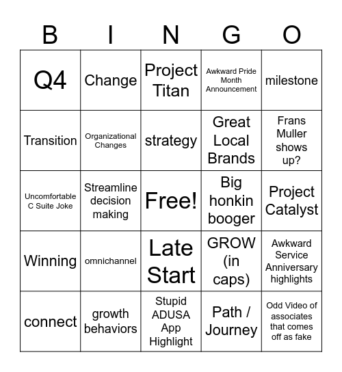 Town Hall Bingo Card