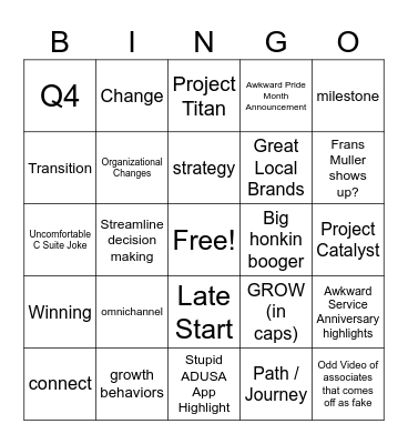 Town Hall Bingo Card