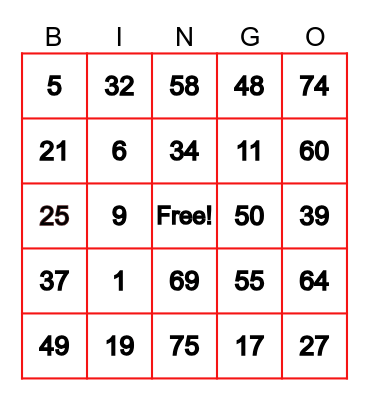 አራዳ ቢንጎ Bingo Card