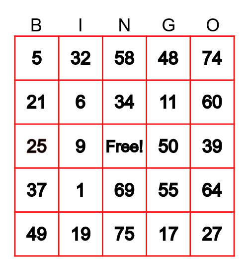 አራዳ ቢንጎ Bingo Card